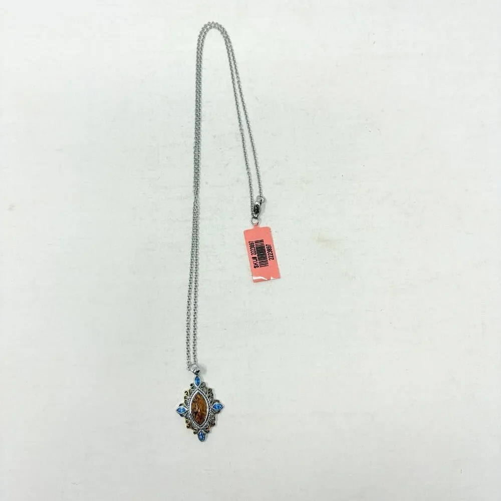 Shop LC Indian Script Stone/Blue Glass Sterling Silver Pendant & 20in Chain 5421